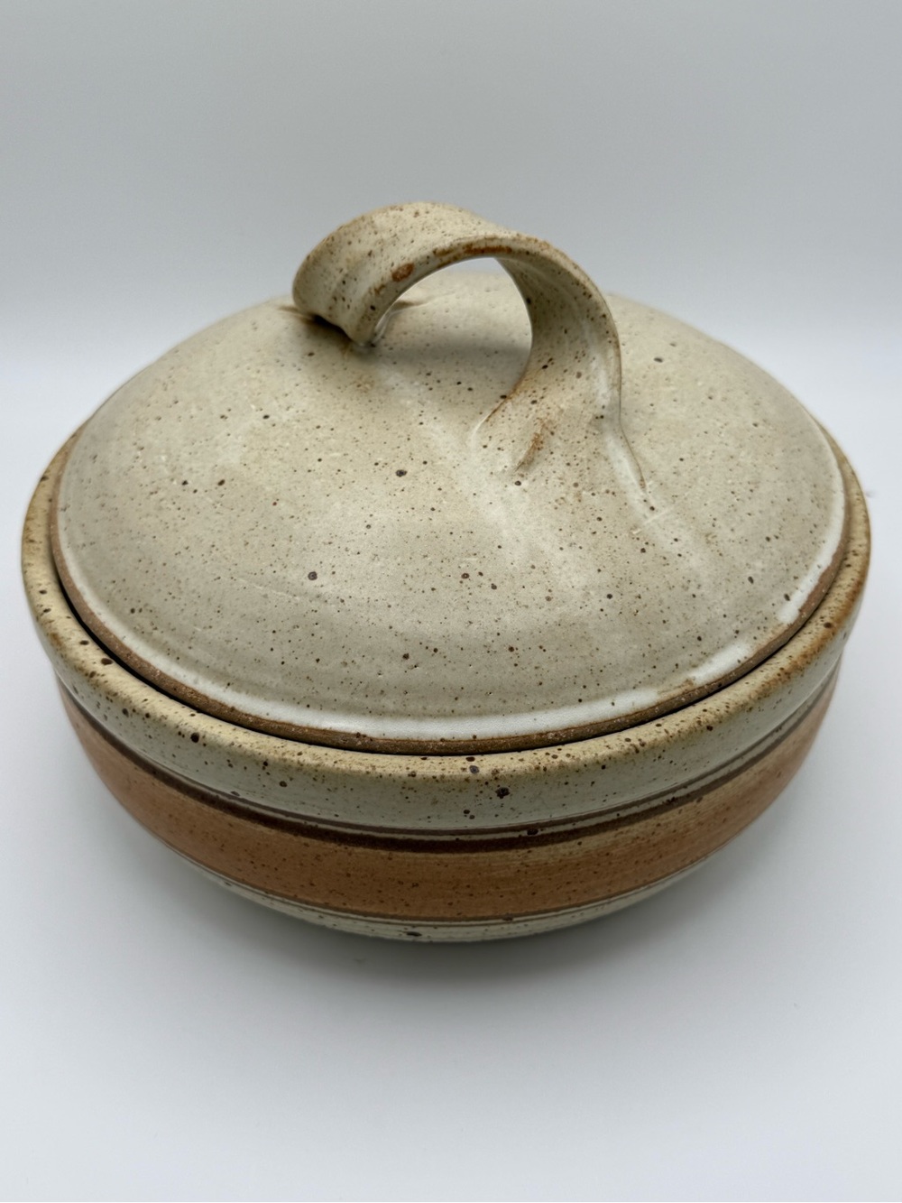 Hansellman Pottery Handmade Ceramic Lidded Dish in Cream and Brown